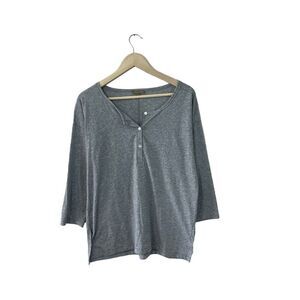 Lilla P Small Top Gray Heather Henley 3/4 Sleeve Pullover 3/4 Sleeve Womens